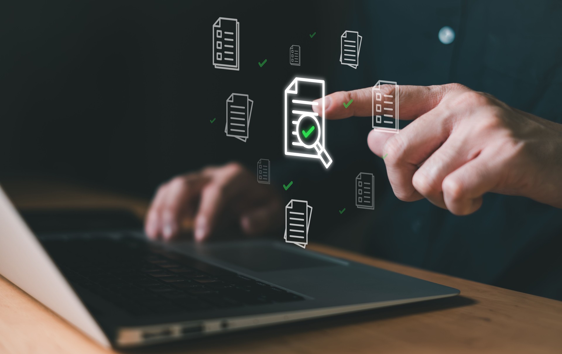 People hand pointing at approve or certified document after audit on the data. ISO certificate or quality assurance concept for quality control of business and industry. Data collection and compliance